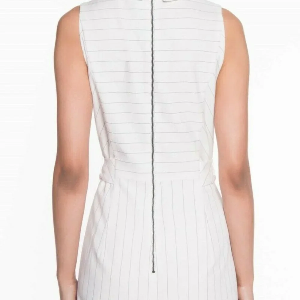 CUE Size 4 White striped Faux Wrap Cotton Summer Dress with Belt Light Stretch - Picture 3 of 10